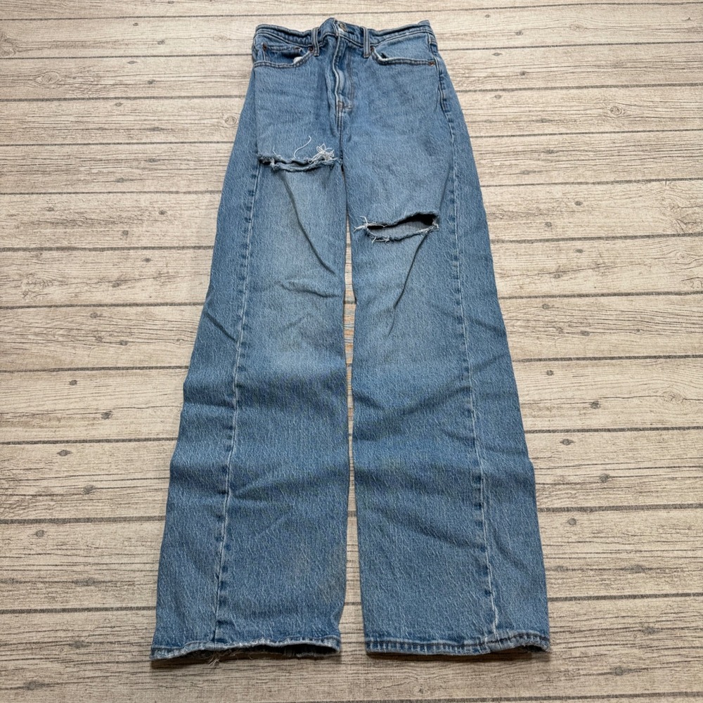 Abercrombie & Fitch Jeans Women's 0/25 Blue 90s Relaxed Fit High Rise Distressed